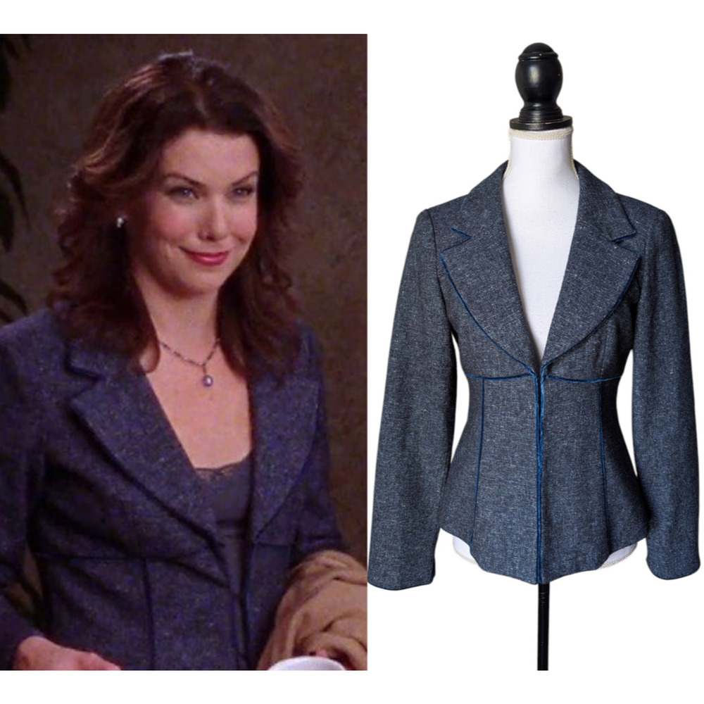 Nanette Lepore ASO Lorelai Gilmore Girls Navy Tweed Corset Blazer Size 4 Y2K Vtg